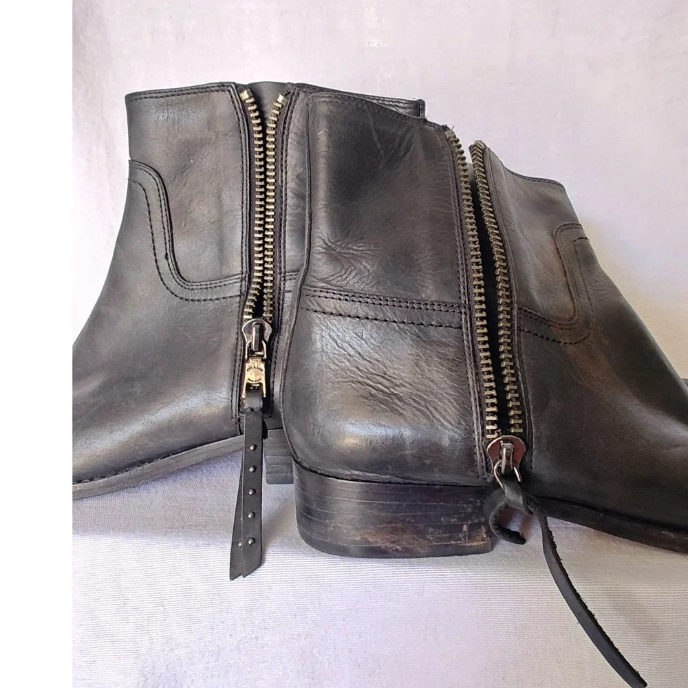 Coach Ankle Boots Womens‎ Black Leather Side Zip Low Block Heel Sample